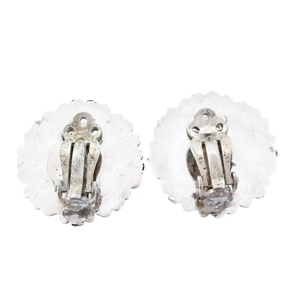 Vintage Mexico Sterling Silver 925 Onyx Clip-On Earrings